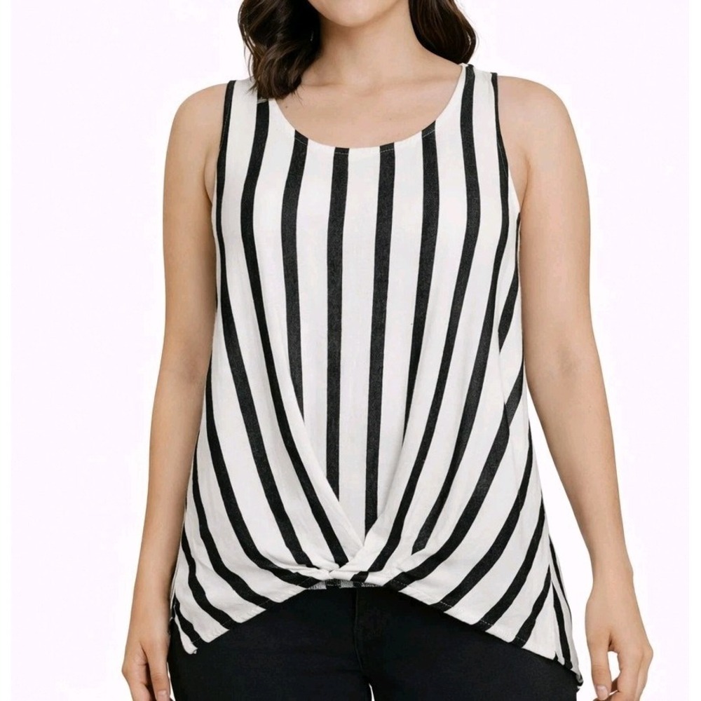 UMGEE USA Size Small Asymmetrical Drop Tail‎ Black Striped Soft Touch Tank Top